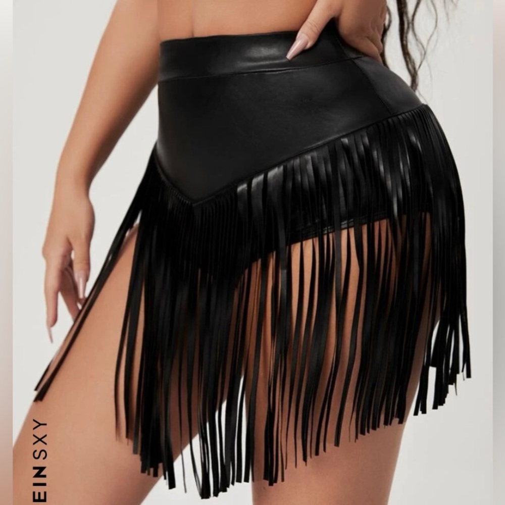 SHEIN faux leather fringe shorts